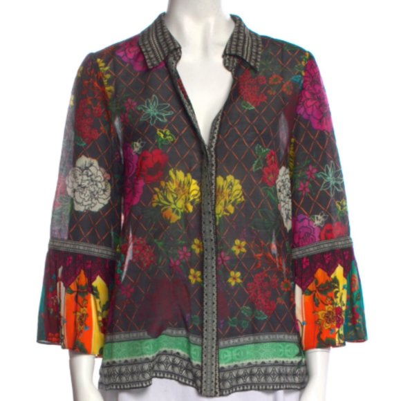 Alice + Olivia Tops - ALICE + OLIVIA Printed V-Neck Blouse